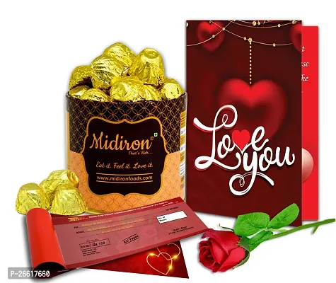 Midiron Love Combo Gift | Chocolate Gifts for Love | Valentines Romantic Combo | Chocolate Gifts | Rose Day, Promise Day Gift with Chocolate Box, Artificial Red Rose  Love Greeting Card