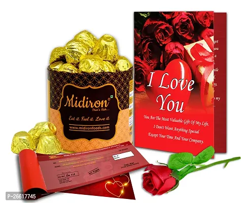 Midiron Beautiful Love Gift Hamper | Chocolate Gifts for Love | Valentines Romantic Combo | Chocolate Gifts | Rose Day, Promise Day Gift with Chocolate Box, Artificial Red Rose  Cheque Book