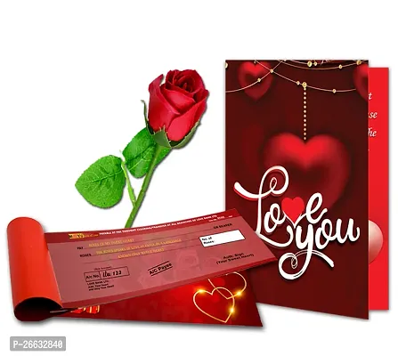 ME  YOU Valentine's Day Gift Hamper| Gift for Wife/Girlfriend/Friend/Lover/Fiacee| Love Gifts with Love Cheque Book| Artificial Red Rose|Romantic Greeting Card