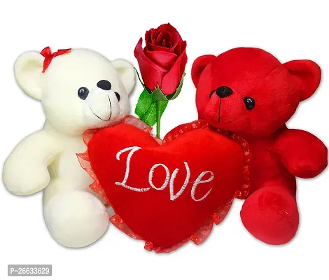 ME  YOU Valentine Day Gifts| Couple teddy with joint Red Heart and Artificial Rose Gift for Valentine Day, Birthday, Anniversary (Pack 2)-thumb0