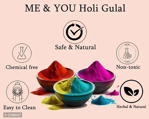 ME  YOU Soft  Silky Gulal Powder| Holi GIft Combo|Magic Balloons Pack 5 |  Holi Color Natural Holi Gulal Colour| Luxury Gulal Pack 1 with Holi Greeting Card, Water color and Chandan Tika-thumb2