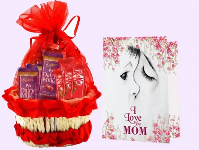 Midiron Beautiful Chocolate Basket Gift Combo | Mothers Day Gifts| Chocolate Basket  Gift for Anniversary Day, Birthday, Womens Day | Greeting Card, Chocolate Combo