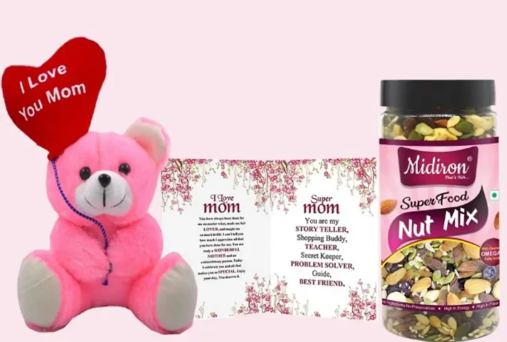 Midiron Birthday Celebrate gift | mothers day hamper, Mom Birthday Gifts, Gift for Mom| High in Protein  Boost Immunity | Real Nuts | Gluten Free |  Nut Mix 250g Pack Bottle, Pink Teddy, Card