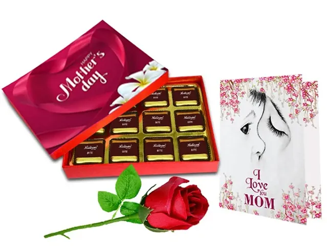 Midirons Chocolate Box for mumma|Combo Gift for mom|Antique gift for mom/Mother/Maa/Mother in laws |1 Wishes Cards, 1 Artifical Red Rose and 1 Chocolate Box 144gm