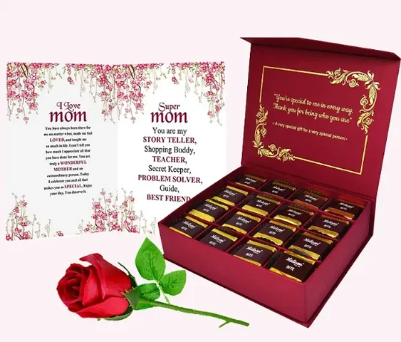 Midiron Get Well Chocolate Gift  | Handmade Chocolate Gift  for mom | Chocolate gifts for mom for Mothers Day, Birthday, Anniversary with  Greeting Card, Artifical Rose