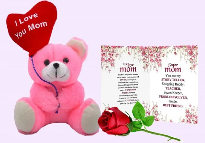 Midirons Beautiful Gifts Hamper on Mothers Day |Super Soft  beatiful Pink teddy |Gift for Mom|Unique gift combo with Greeting Card message for mother in law and Artifical Rose