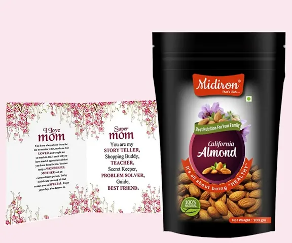 Midiron Mothers Day Gifts Set | California Almonds 100g Pack Pouch | Aunty, Grandmother, Anniversary Gift | Mothers Day Helathy Gifts+ | High in Fiber  Boost Immunity | Real Nuts | Gluten Free