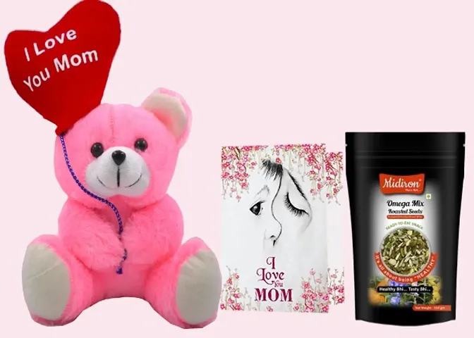 Midiron Roasted Seeds Mother Day/Birthday gift  | Mother Day Gifts Idea |Mix Seeds| Greeting Card, Pink Teddy, Omega Mix Roasted Seeds 100gm