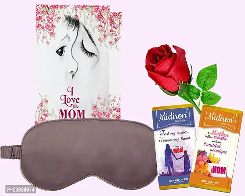 Midiron Combo gift for mom| Eye Mask For Sleeping (Black)|mother's day for gift |Gift for Mom, Grandma for anniversary, birthday, Mothers Day | Chocolate Bar , Rose, Greeting Card
