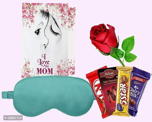 Midiron Mothers Day premium Gifts| Chocolate Bar  gift for mom |Eye Mask for travelling sleep mask |Beautiful Gift for Mothers Day| Artifical Rose, Greeting Card, Chocolate Bar (Pack of 4)