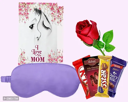 Midiron Comfortable Sleep Eye Mask gift For Mother |Milky Chocolate gift for mom, grandma | Sleeping Eye Mask |Unique gift combo with Artifical Rose, Chocolate bar Pack of 4