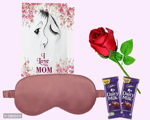 Midiron Comfortable Sleep Eye Mask For Mother |Milky Chocolate gift for mom, grandma, aunty on Mother Day, Birthday |Travelling Eye Mask |Unique gift combo| Artifical Rose, Chocolate bar Pack of 2-thumb0