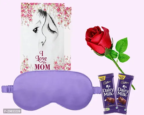 Midiron Mom's Day gift for Mother | Mother's Day, Women's Day, Birthday Gift set |Comfortable Sleep Travelling Eye Mask  |Card and  Artifical Rose, Eye Mask, Chocolate Bar Pack of 2