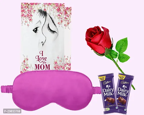 Midiron Delicious Chocolate gift for women | Gifts for grandmother, Mother in law on Mother Day, Birthday |Eye Mask For Sleeping Comfortable (Pink) | beautiful gift combo Chocolate Bar, Rose, Card-thumb0