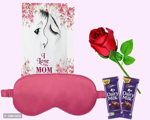 Midiron Chocolate gift for mom |Eye Mask for travelling sleep mask |anniversary, mother's day for gift Set | Beautiful Gift Combo for mom | Artifical Rose, Greeting Card, Chocolate-thumb0
