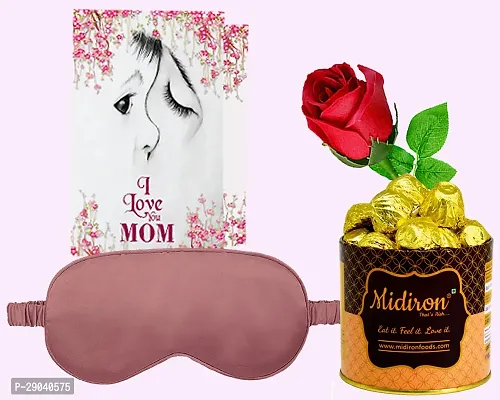 Midiron Eye Mask for Sleeping |Mother's Day gift for Mom, Grandma, Aunty| Lovely Gift for Mothers Day with Greeting Card and  Artifical Rose, Chocolate Box Pack of 4