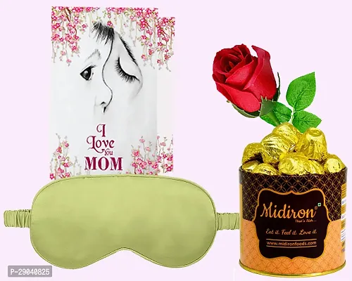 Midiron Unique Gift for mom| Eye Mask For Sleeping (Mint green)| mother's day for gift Mom birthday Gift|Mothers Dayt Gifts | with Chocolate Box, Greting Card, artificial Rose, Eyemask