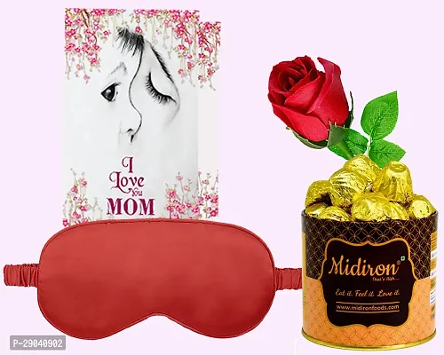 Midiron Mothers Day Beautiful gift hamper |Eye Mask for Travelling Sleep Mask | Mothers day comfortable Gifts with Chocolate Box, Artificial Rose, Greeting Card, Eye Mask