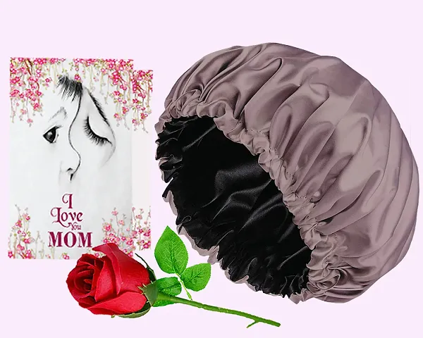 Avirons Beautiful Gifts Hamper on Mother |Bonnet Satin Silk Soft  Smooth  For Sleeping | Greeting Card and Artifical Rose |Women Silk Bonnet For Natural Hair