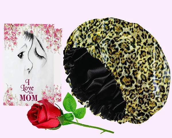 Avirons Birthday Celebrate gift for mom |Mother/Mom/ grandmother/Aunty | beautiful gift combo |Women 's Silk Satin Bonnet For Curly Hair, Reversible Silk Hair Cap For Sleeping-Leopard