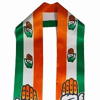 ME  YOU Congress Gamcha/Patka/Muffler l Congress for Men, Women l Satin fabric, Saffron/white/Green , Hand symbol printed gamcha-thumb1