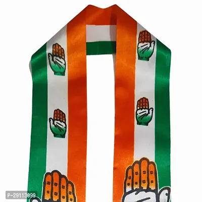 ME  YOU Congress Gamcha/Patka/Muffler l Congress for Men, Women l Satin fabric, Saffron/white/Green , Hand symbol printed gamcha-thumb2