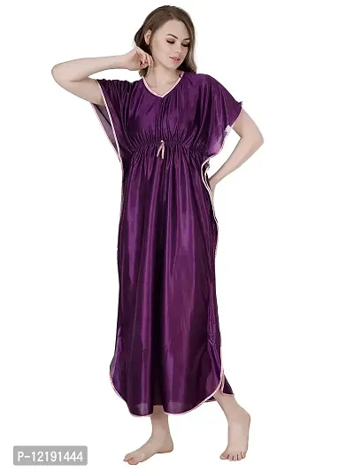 RnP Women's Wine Long Kaftan Satin Nighty (Free)-thumb0