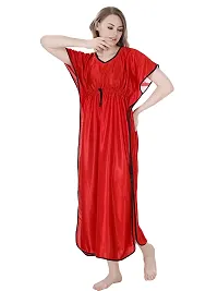 Elegant Red Satin Solid Nighty For Women-thumb2