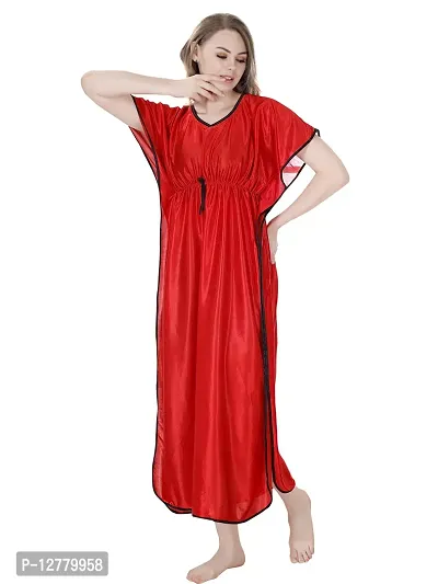 Elegant Red Satin Solid Nighty For Women-thumb3