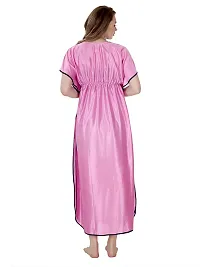 Stylish Pink Satin Solid Nighty For Women-thumb1