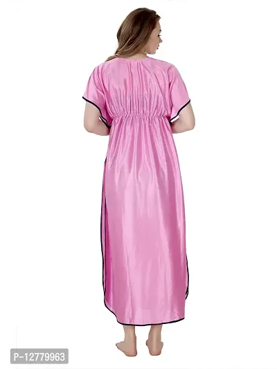 Elegant Pink Satin Solid Nighty For Women-thumb2