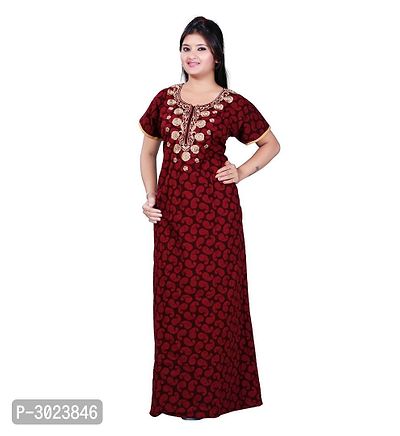 Maroon Cotton Embroidered Nightdress-thumb0