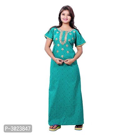 Green Cotton Embroidered Nightdress-thumb0