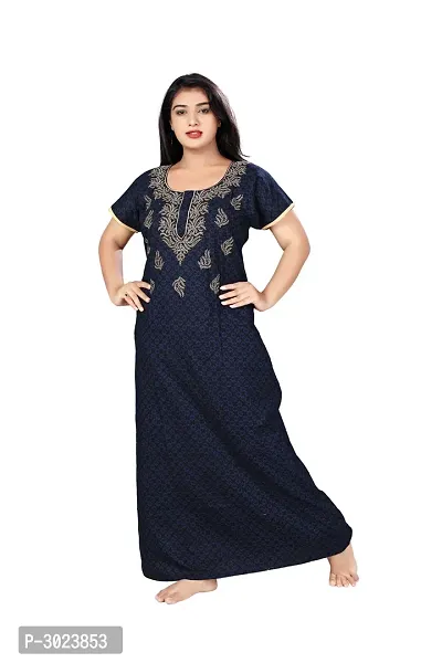 Blue Cotton Embroidered Nightdress