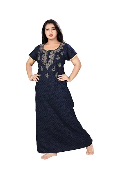 Chhavi Cotton Embroidery Nighty/Night Gown