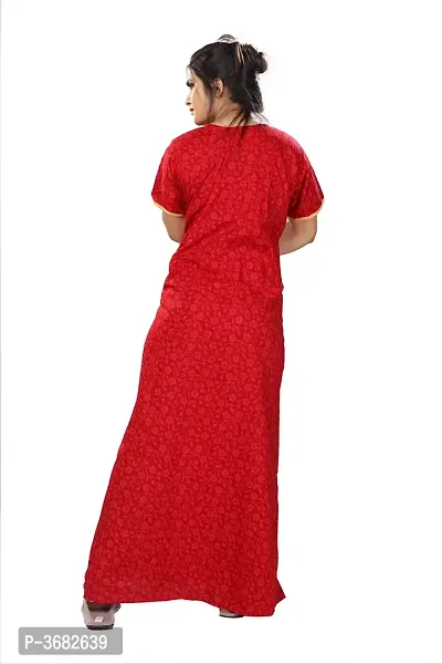 Red Cotton Embroidered Night Gown-thumb3