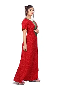 Red Cotton Embroidered Night Gown-thumb1