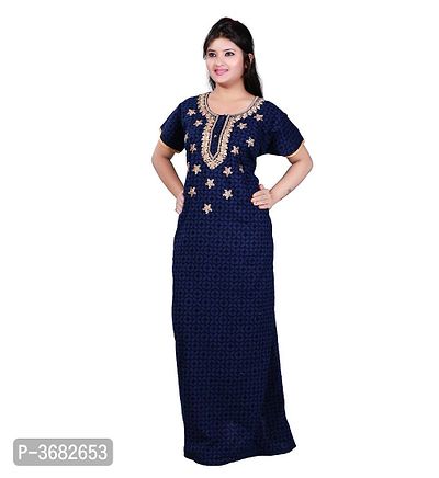 Blue Cotton Embroidered Night Gown