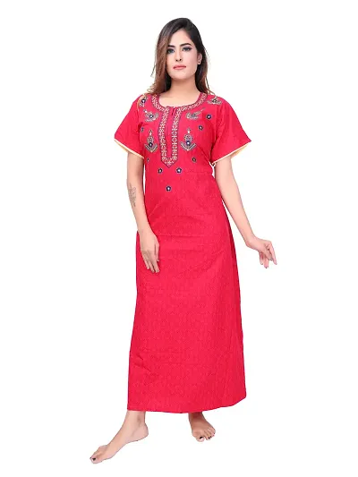 Trendy Multicolored Cotton Printed Free Size Night Gown for Women