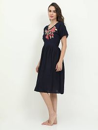 Stylish Navy Blue Rayon Embroidered Short Night Dress For Women-thumb4