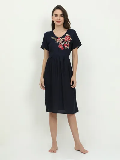 Stylish Embroidered Short Night Dress For Women