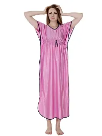 Elegant Pink Satin Solid Nighty For Women-thumb2