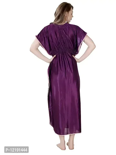 RnP Women's Wine Long Kaftan Satin Nighty (Free)-thumb2