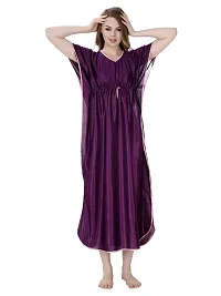 Stylish Purple Satin Solid Nighty For Women-thumb3