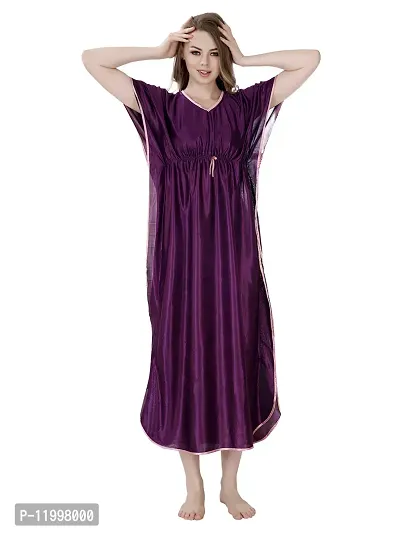 Stylish Purple Satin Solid Nighty For Women-thumb4