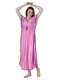 Stylish Pink Satin Solid Nighty For Women-thumb3