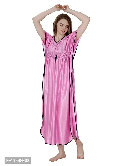 Stylish Pink Satin Solid Nighty For Women-thumb4