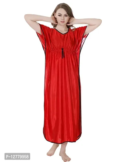 Elegant Red Satin Solid Nighty For Women-thumb0