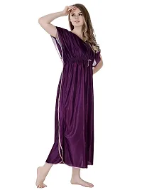 RnP Women's Wine Long Kaftan Satin Nighty (Free)-thumb2