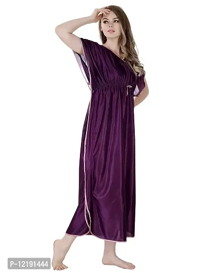 RnP Women's Wine Long Kaftan Satin Nighty (Free)-thumb3